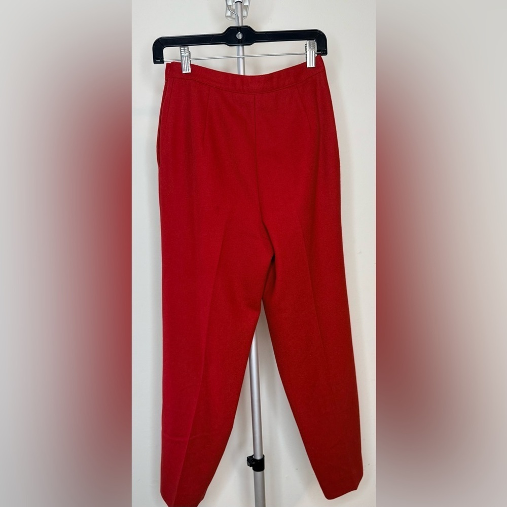 Vintage Red wool high waist classic preppy trousers pants fully lined side zip 6 - Picture 4 of 11